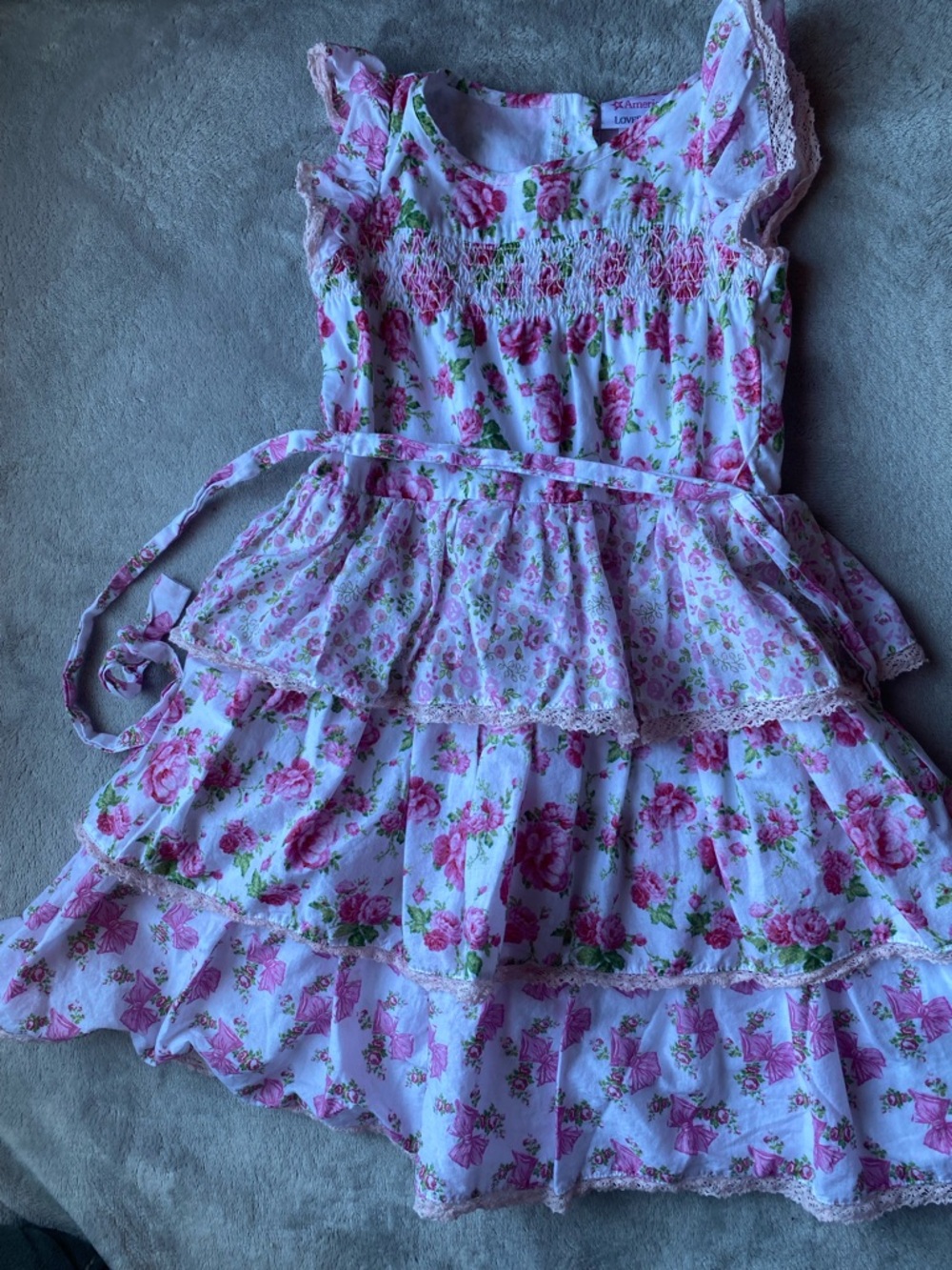 American Girl Girls Size 3T White Sundress with Pink Rose Print